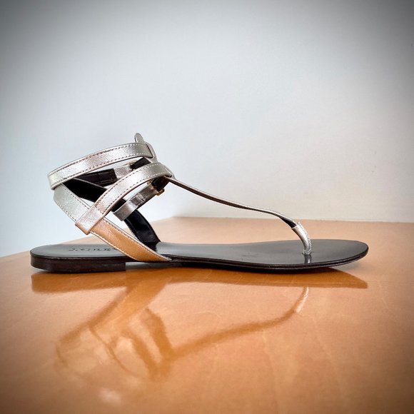 J. Crew Silver Leather Tabbie T-Strap Sandals 7M - Picture 4 of 11